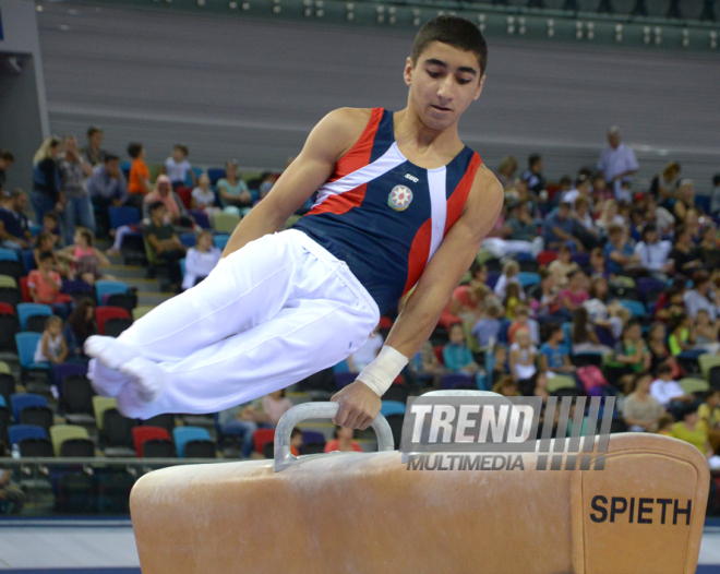 İdman gimnastikası üzrə 22-ci Bakı Çempionatı və Birinciliyi. Kişilər arasında çoxnövçülük finalı və mükafatlandırma mərasimi. Bakı, Azərbaycan, 03 oktyabr 2015 